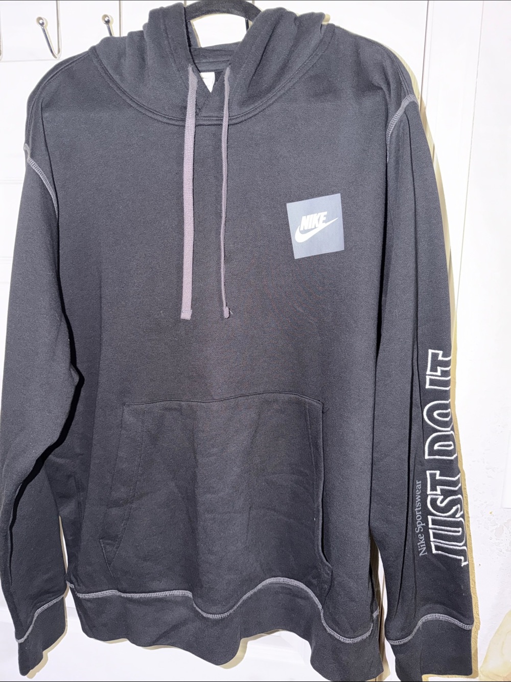 Nike Black Hoodie with White Logo and Sleeve "JUST DO IT"